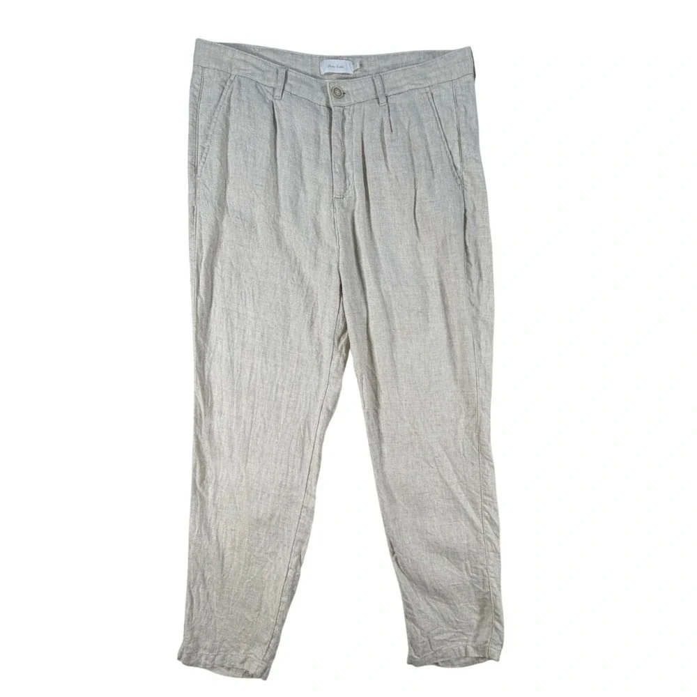 Porter & Ash Mens 100% Linen Pants Pleated Oatmeal Beige Size 32 Summer